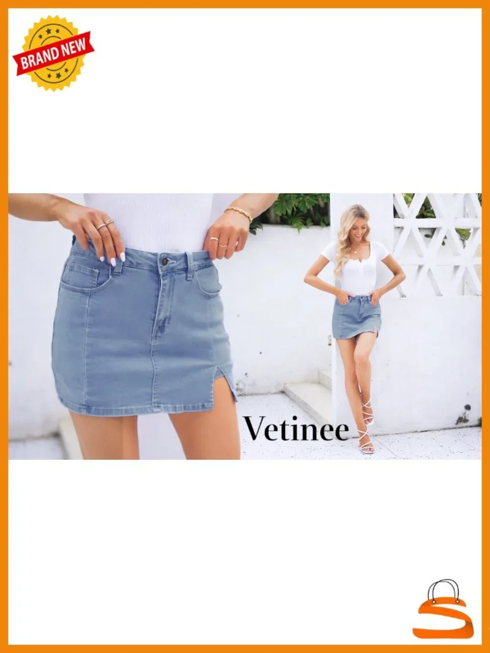 High Waisted Denim Skort with Slit and Pockets - Trendy Y2K Skirt Shorts